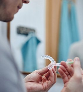 Person whitening their teeth at home with custom trays