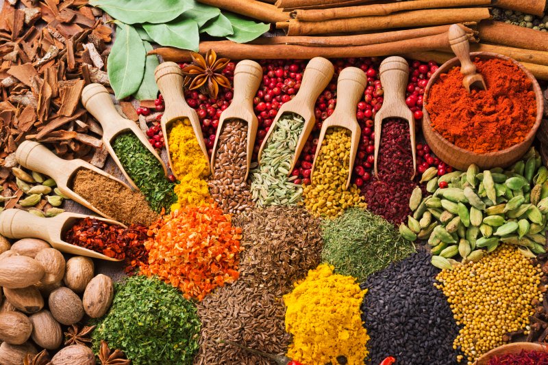 various herbs and spices